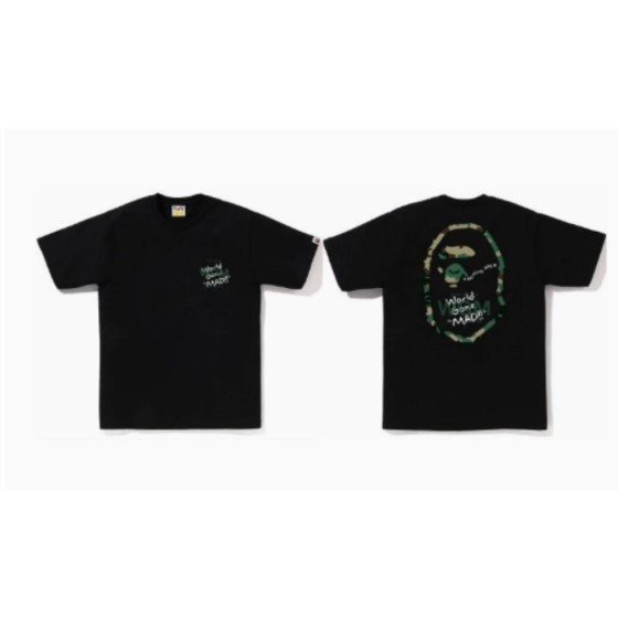 Black BAPE "World Gone Mad" Logo T-Shirt (Front & Back)